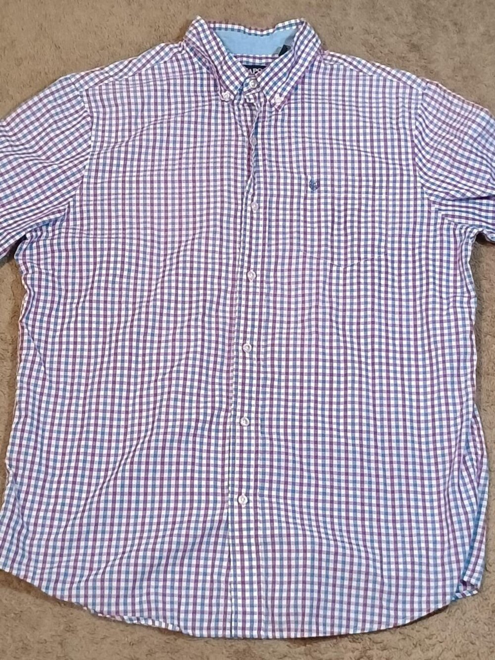 Chaps/Button Down/Mens Large/Purple Blue White Gingham/Preppy Cottagecore Shirt
